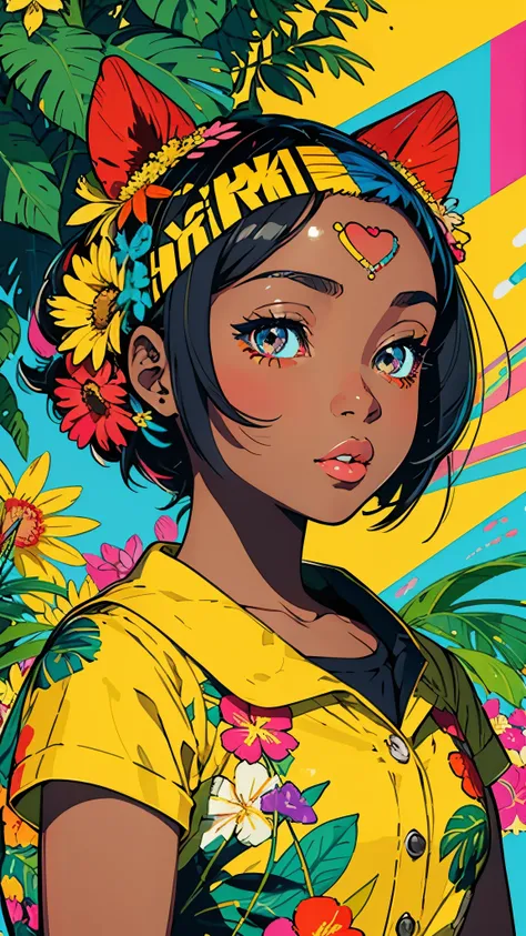 create digital artwork in pop art style, featuring vibrant and confident young african girls，street fashion, movie color schemes...