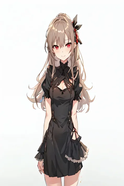 anime - style image of a woman in a short black dress,well-groomed face, cute anime wife in a nice dress,  in a dress, anime gir...