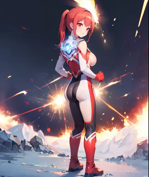 realistic,highest quality, ultra detail, High quality CG drawing, The most delicate and beautiful, Floating gently, High resolution, (1 girl), (Highest image quality,4K,8K,masterpiece:1.2),(all red hair:1.5), (short ponytail:1.5),(red eyes:1.5),  (ultra gi...