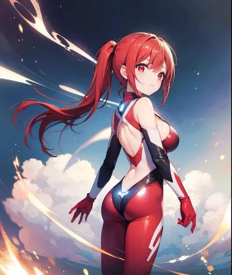 realistic,highest quality, ultra detail, High quality CG drawing, The most delicate and beautiful, Floating gently, High resolution, (1 girl), (Highest image quality,4K,8K,masterpiece:1.2),(all red hair:1.5), (short ponytail:1.5),(red eyes:1.5),  (ultra gi...