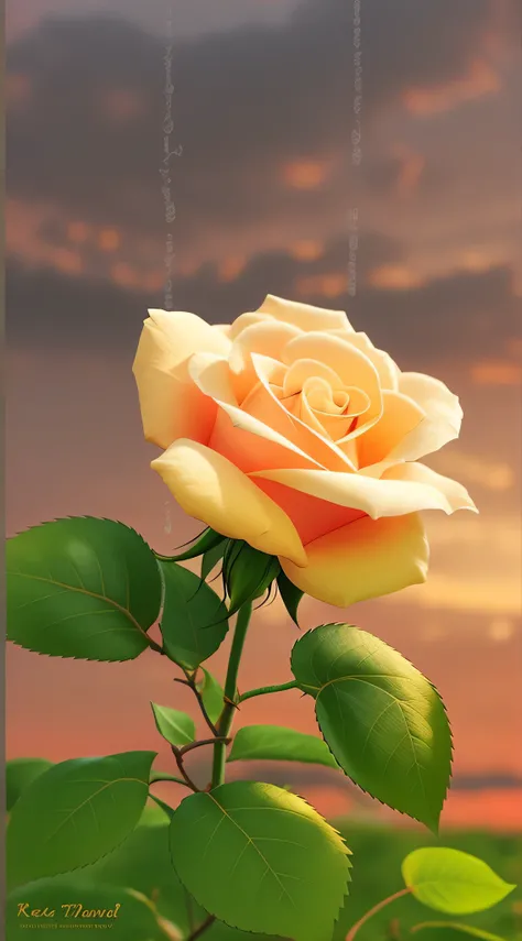 a yellow rose，Roses swaying in the wind HD quality，flower，imagine，sunset background