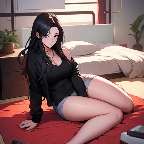 calidad superior, obra maestra, ultra high resolution, manhwa type illustration of a korean girl with black hair., ojos negros, ...