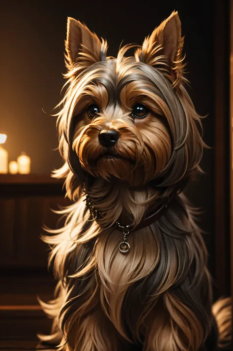 Yorkshire Terrier, key lighting, soft lights, foggy, by steve haris, by lisa yuskavage, by serov valentin, by tarkosvky, 8 k render, detailed, cute cartoon style, very cute adorable face