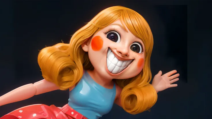 cartoon girl with teeth in mouth, crazy smile, character close up, Close-up character portrait, Creepy smile, detailed smile, huge smile, stupid smile, цифровая живопись CARTOON, madly grinning, evil smile, round teeth and goofy face, charming digital pain...