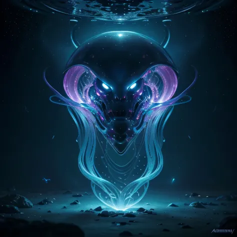 (best quality,4k,highres),alien,jellyfish head,heart,extravagant colors,glowing,otherworldly,creatures,unique,imaginative,ethereal,translucent,bioluminescent,shimmering,tentacles,mysterious,fluid,graceful,cosmic,soft textures,organic shapes,dream-like,fant...