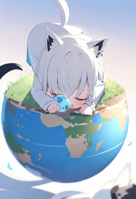 Shirakami Fubuki/(Holo live/),  cat playing with earth