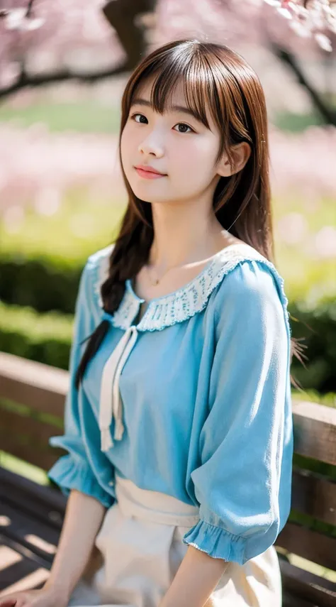 NFCW,highest quality, realistic, 1 girl, 19歳の日本people々woman,(skin dents), Medium chest, (bright), (professional lighting, Bokeh), (On University Campus), people々々, crowd, cherry blossoms, braided bangs, (blouse:1.5), (I wore it:0.8), nice, bloom, floating ...