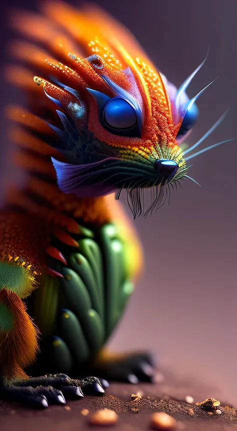 Cute creature from space. terraformation. alien flora, Fotografia macro de Miki Asai, fechar-se, hiper detalhado, trends on Artstation, sharp focus, studio photo, detalhes intrincados, altamente detalhado, detalhes rosa cristalino e dourado, pele detalhada...