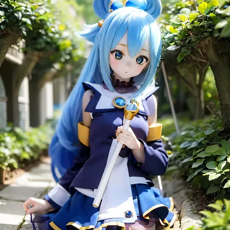 (a young girl and) blue hair, (wearing) a white and blue dress, (holding) staff, (standing) In the midst of lush greenery, lively garden, (and) colorandりどりの花 (bloom) around her, (Down) clear blue sky.
(Portrait) girl's, (realistic) rendering, (and) (Su...