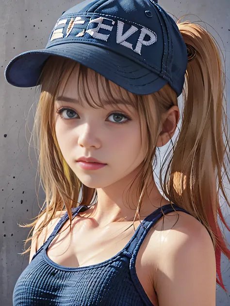 (((RAW image quality:1.4))), 1 girl, terry bogard girl, blonde hair, ponytail, blue eyes, baseball cap, focus of the eye, (highest quality), (masterpiece:1.2), (realistic), (Super detailed), (fine eyes:1.2), (detailed face:1.2), (realism:1.2), (super high ...