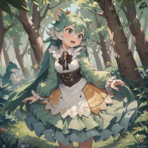 top quality, best quality, High-quality illustrations, masterpiece, super high resolution, detailed background, forest(super cute 1girl, bear, pair)singing, dancing, waltz, 6+boys, 6+girls, absurdres(highly detailed beautiful face and eyes)perfect anatomy,...