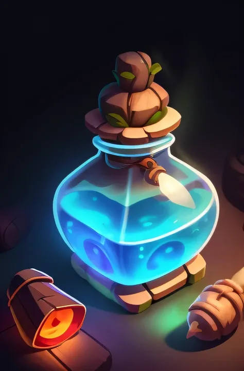 brewing lotion in witch hut，lotion of healing, stylized shadow, lotion, Stylized cell shading, lotion belt, lotion, health lotion, Fantastic terrarium graphics, glowing jar, cel shading, making a lotion, Alchemist&#39;vial pain，Many small red bottles hangi...