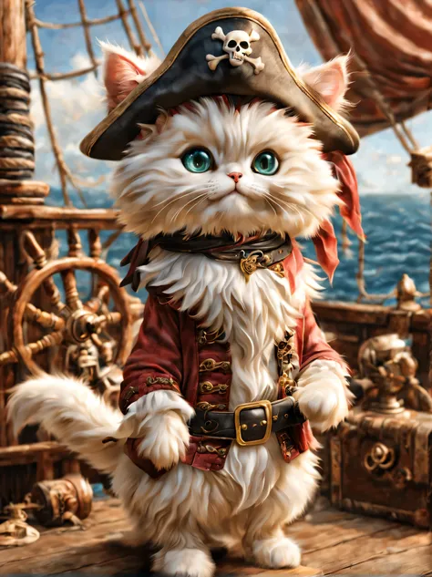 (pirate minuet),pirate costume,cute,masterpiece,highest quality,ふわふわのcat,,cute,,fun,anatomically correct,,photo realistic,cat,mi...