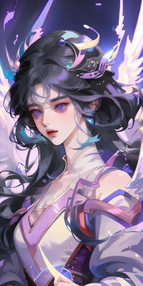 （Daisaku），（need），（super detailed），1girll（black hair）（white wings）（purple dress）animemanga girl，Super detailed eyes，（（（make up）），（best lighting，Extremely refined and beautiful）Guviz，Beautiful fantasy anime，Guviz style artwork，Detailed digital animation art，...