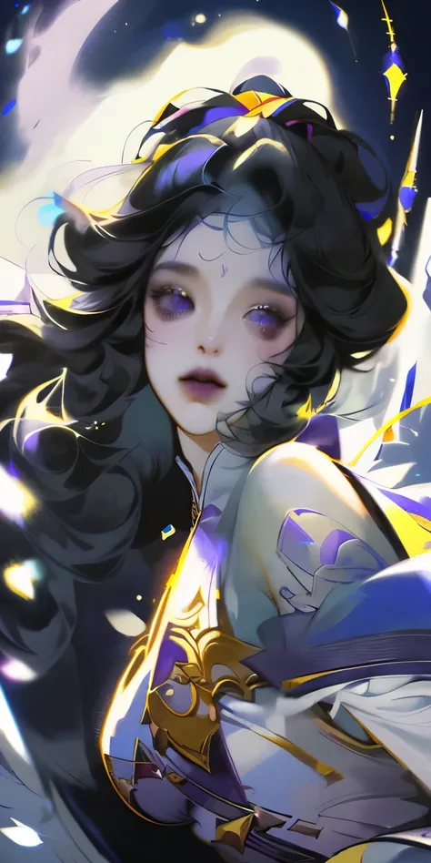 （Daisaku），（need），（super detailed），1girll（black hair）（white wings）（purple dress）animemanga girl，Super detailed eyes，（（（make up）），（best lighting，Extremely refined and beautiful）Guviz，Beautiful fantasy anime，Guviz style artwork，Detailed digital animation art，...