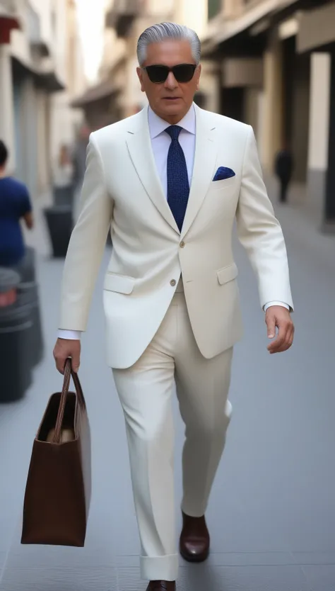 Um homem elegante andando rumo a uma enorme empresa 