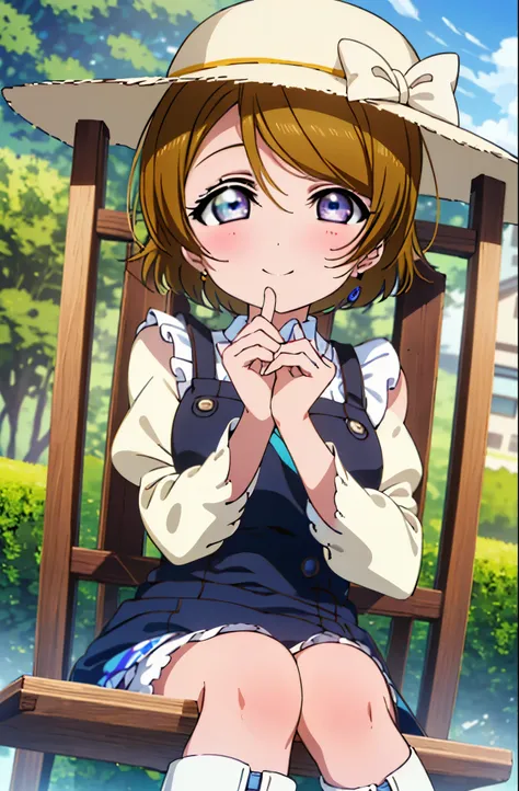 (((pixel perfect, perfect in every detail))), alone, 1 girl, hanayo koizumi, brown hair,short hair,purple eyes,looking at the vi...