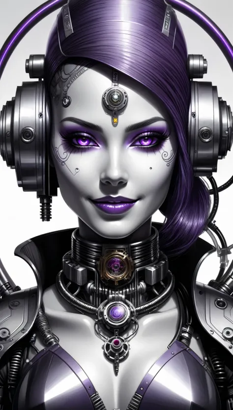 (pencil_sketch:1.2, messy lines, greyscale, traditional media, sketch),there is a photo of purple eyes, cyberpunk art by justin ...