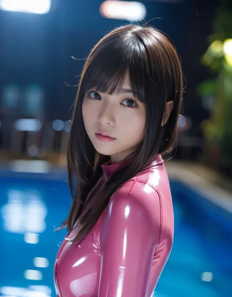 (1 girl)、highest quality、masterpiece、超A high resolution、(Photoreal:1.4)、Raw photo、1 girl、scuba diving、(super shiny pink rubber suit:1.3)、long sleeve,、pink rubber gloves、Portrait、global illumination、Shadow、octane rendering、8K、super sharp、Metal、intricate dec...