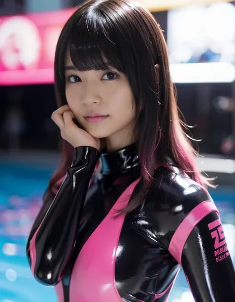 (1 girl)、highest quality、masterpiece、超A high resolution、(Photoreal:1.4)、Raw photo、1 girl、scuba diving、(super shiny black and pink rubber suit:1.3)、long sleeve,、black rubber gloves、Portrait、global illumination、Shadow、octane rendering、8K、super sharp、Metal、in...