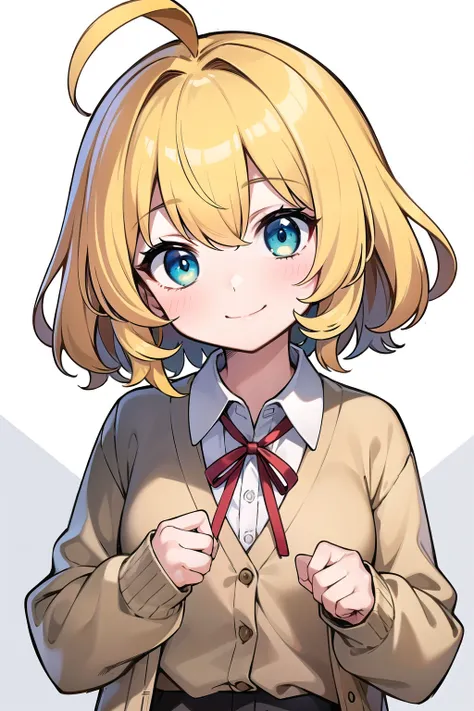 (masterpiece, best quality),
1girl, 18 yo, (loli:0.2), short hair, , (close-up face:1), two-tone hair, looking at viewer, head tilt, looking to the side, smile, messy hair, hair ribbon,

BREAK girl, yellow hair, two-tone hair (yellow hair:0.7) ((darkorange...