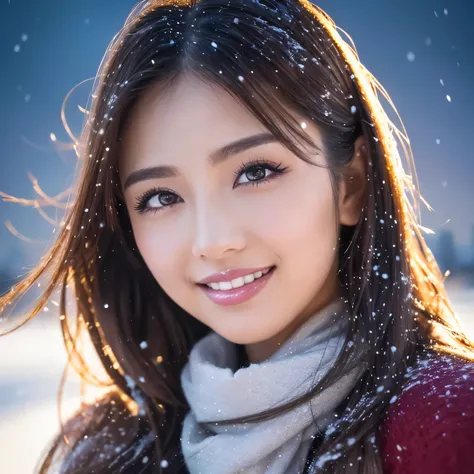 ((highest quality、table top、8K、best image quality、Award-winning work))、one beautiful woman、smile looking at me、(close up of face:1.6)、(The perfect and most natural long muffler:1.2)、(elegant thick coat:1.1)、epic movie lighting、(romantic love feelings:1.1)、...
