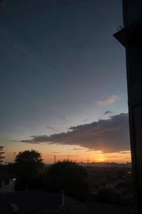 sunset view from an apartment window showing the dark sky