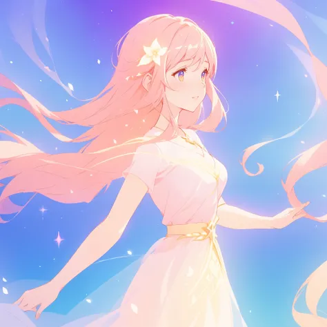 beautiful girl in pale pink sparkling dress, long peach and golden sparkling hair, watercolor illustration, inspired by Glen Keane, inspired by Lois van Baarle, disney art style, by Lois van Baarle, glowing aura around her, by Glen Keane, jen bartel, glowi...