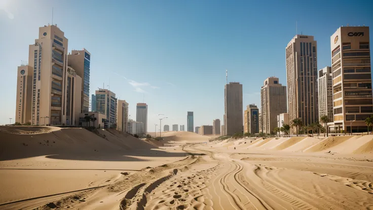 uninhabited futuristic big city covered by sand.