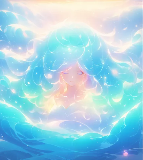 beautiful girl surrounded by liquid light, long wavy blue hair, watercolor illustration, inspired by Glen Keane, inspired by Lois van Baarle, disney art style, by Lois van Baarle, glowing aura around her, by Glen Keane, jen bartel, glowing lights! digital ...