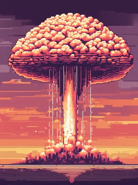 Atomic bomb blast, mushroom cloud, very detailed, pastel colors, vintage style