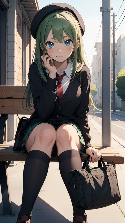 (masterpiece, highest quality), High resolution, detailed face:1.2, anime(1.2), sharpness, 4k, woman posing for a photo, panicked face, upset, open your mouth, long hair, green hair, straight hair, shy smile, fine skin, beautiful hands, beautiful fingers, ...