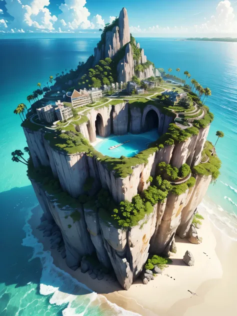 There is a picture of resort and beach model, concept art highly detailed, ultra detailed concept art, highly realistic concept art, highly detailed concept art, super detailed concept art, detailed concept art, konami concept art, detailed 4K concept art,...