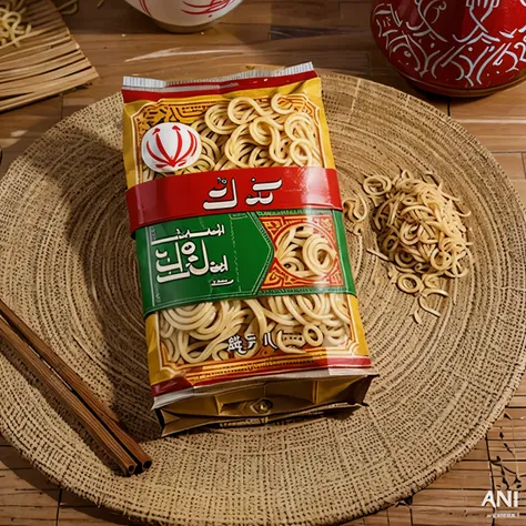 Packaging of spicy noodles with Iranian designs and text (made in Iran)