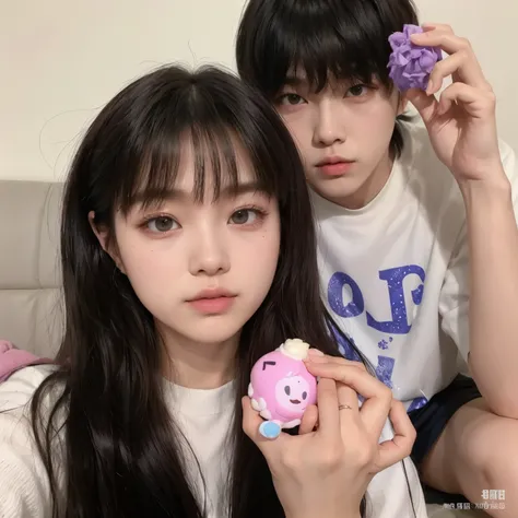 there are two young people holding a purple object, kim doyoung, ulzzang, Lalisa Manobal, sha xi, jinyoung shin, 8K!, jia, jossi de blackpink, 😭 🤮 💕 🎀, ruan jia and brom, el corte de hime, Jisoo de Blackpink, con manzana, ruan cute vtuber, yanjun chengt, o...