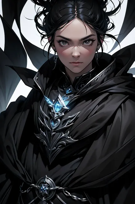 4k , ultra high definition , detailed face , detailed background , a black sorceror with black eyes and black hair