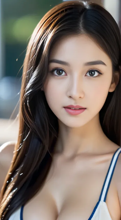 (((32ｋ,high details,high detail、masterpiece,attention to detail,Full body Esbian,alone))),Raw photo & realistic atmosphere,beautiful dark blue eyes,detailed mouth,glossy lips,thin eyebrows,fine eyes、Soft white skin that shines in every detail、her deep blue...