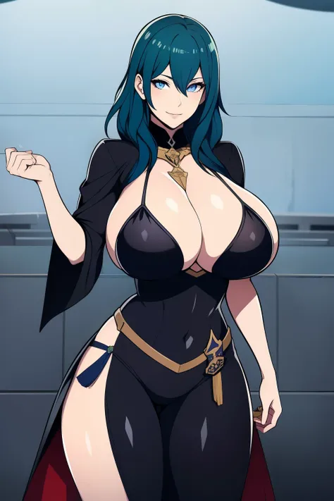 An anime-style artwork depicting Byleth from the game Fire Emblem: Three Houses.

Tags: Byleth, protagonist, anime, detailed eyes, gigantic breasts, detailed lips, blue hair, mercenary attire, sword-wielding, seductive smile, intense gaze, glowing emblem o...