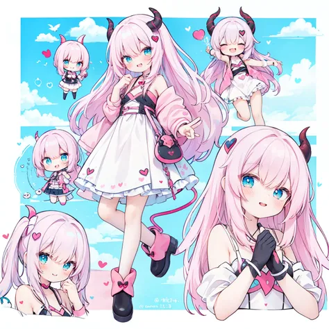 anime style、1devil girl、she is very cute,heart mark、👢、👙、smile、Flying background 、full body, master piece、neon、mischievous devil girl、she is very cute,heart mark、smile、double teeth、Flying background in the sky：1.3、full body, 