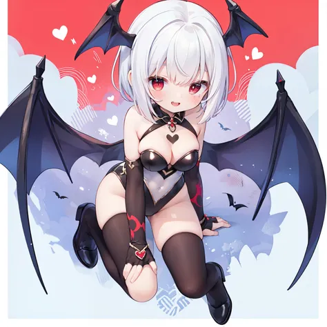 anime style、1devil girl、she is very cute,heart mark、👢、👙、smile、Flying background 、full body, master piece、neon、mischievous devil girl、she is very cute,heart mark、smile、double teeth、Flying background in the sky：1.3、full body, (masterpiece,highest quality, ve...