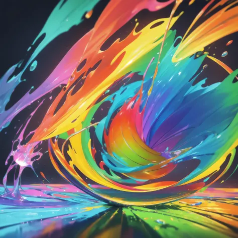brightly colored glass vase with a rainbow colored liquid pouring out of it, colorful octane render, volumetric rainbow lighting, octane render a rainbow, cinema 4d colorful render, colorful redshift render, 3 d fluid simulation render, colorful glass art...