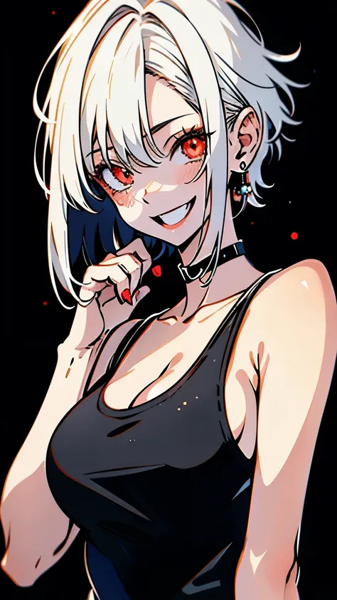 best quality, realistic:1.37, ultra-detailed, an anime girl in the summer, white hair, short hair, tomboy hair, red eyes, detail...