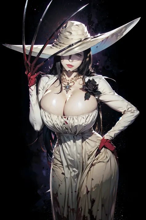 arafed woman with a knife and a hat on her head, albedo from overlord, albedo from the anime overlord, albedo, anime woman fullbody art, lady dimitrescu, zerochan art, commission for high res, commission for, anime character; full body art, gapmoe yandere ...