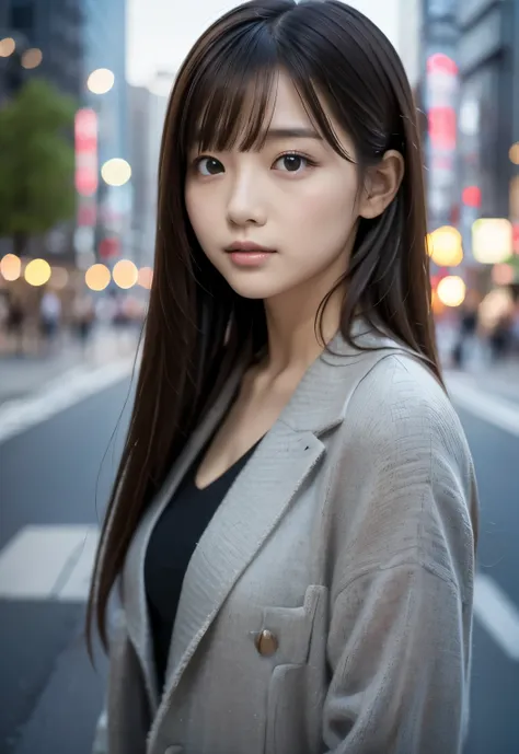 (((City of the Day:1.3, outdoor, Photographed from the front))), ((long hair:1.3,suit,japanese woman, cute)), (clean, natural makeup), (highest quality, masterpiece:1.3, 超High resolution), (Super detailed, caustics), (realistic:1.4, RAW shooting), very det...