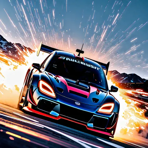 galaxy nebula epic sunset spacious hyper sunrise racing car, start racer goal auto_racing_circuit race_track deep path equirecta...