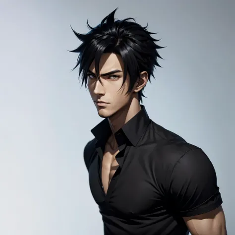 A close-up of a man in a black shirt, anime handsome guy, tall anime character, anime handsome guy头像, Handsome guy in the art of slaying demons, young anime man, Male anime style, Vector shadow anime, Male anime characters, rostlan style, anime boy, trigge...