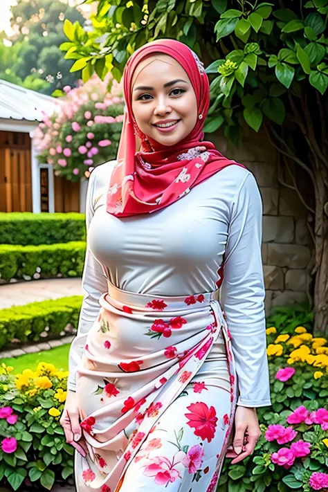 raw, best quality, high resolution, masterpiece: 1.3), beautiful malay woman in hijab, masterpiece, perfect slim body, ((big bre...