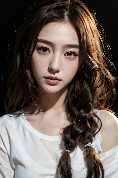 Close-up of a woman with long hair in a white shirt, 1 8 is, 18-year-old, 19 year old girl, Chen Xintong, korean girl, Shishionwu, Choi Hong Hwa, 22 years ago, 21 years old, Ulzzang, Wenfei Ye, young cute asian man face, lips､masterpiece, 最high quality, hi...