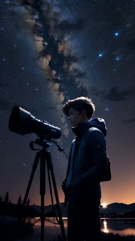 a person standing in front of a camera with a sky background, photography at night, night time photography, night sky photography, astrophotgraphy, photography shot at blue hour, low light photography, nighttime photography, astrophotography, low - light p...