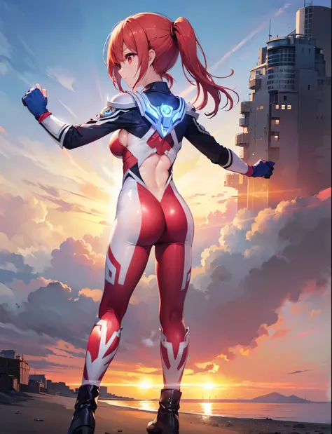 realistic,highest quality, ultra detail, High quality CG drawing, The most delicate and beautiful, Floating gently, High resolution, (1 girl), (Highest image quality,4K,8K,masterpiece:1.2),(all red hair:1.5), (short ponytail:1.5),(red eyes:1.5), (ultra gir...